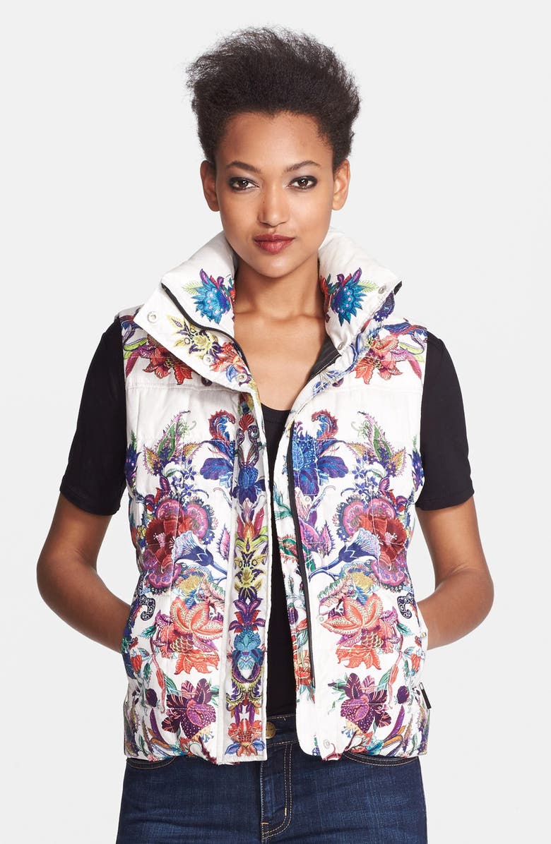 Just Cavalli Floral Print Down Puffer Vest, Main, color, 