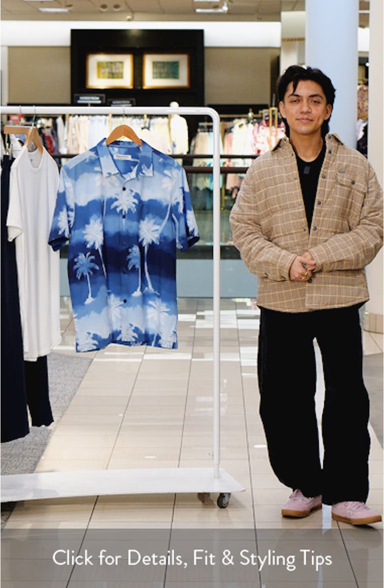 Bahama Coast Showers Palm Tree Print Performance Camp Shirt, sales video thumbnail