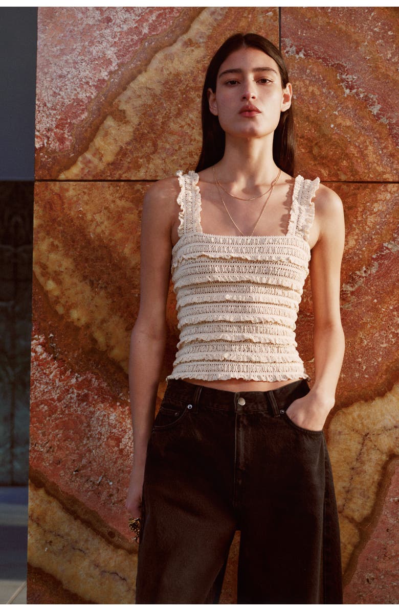 H&M Lace Jersey Sleeveless Top, Alternate, color, White