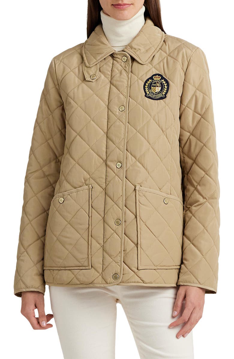 Lauren Ralph Lauren Crest Logo Recycled Shell Diamond Quilted Jacket, Main, color,
