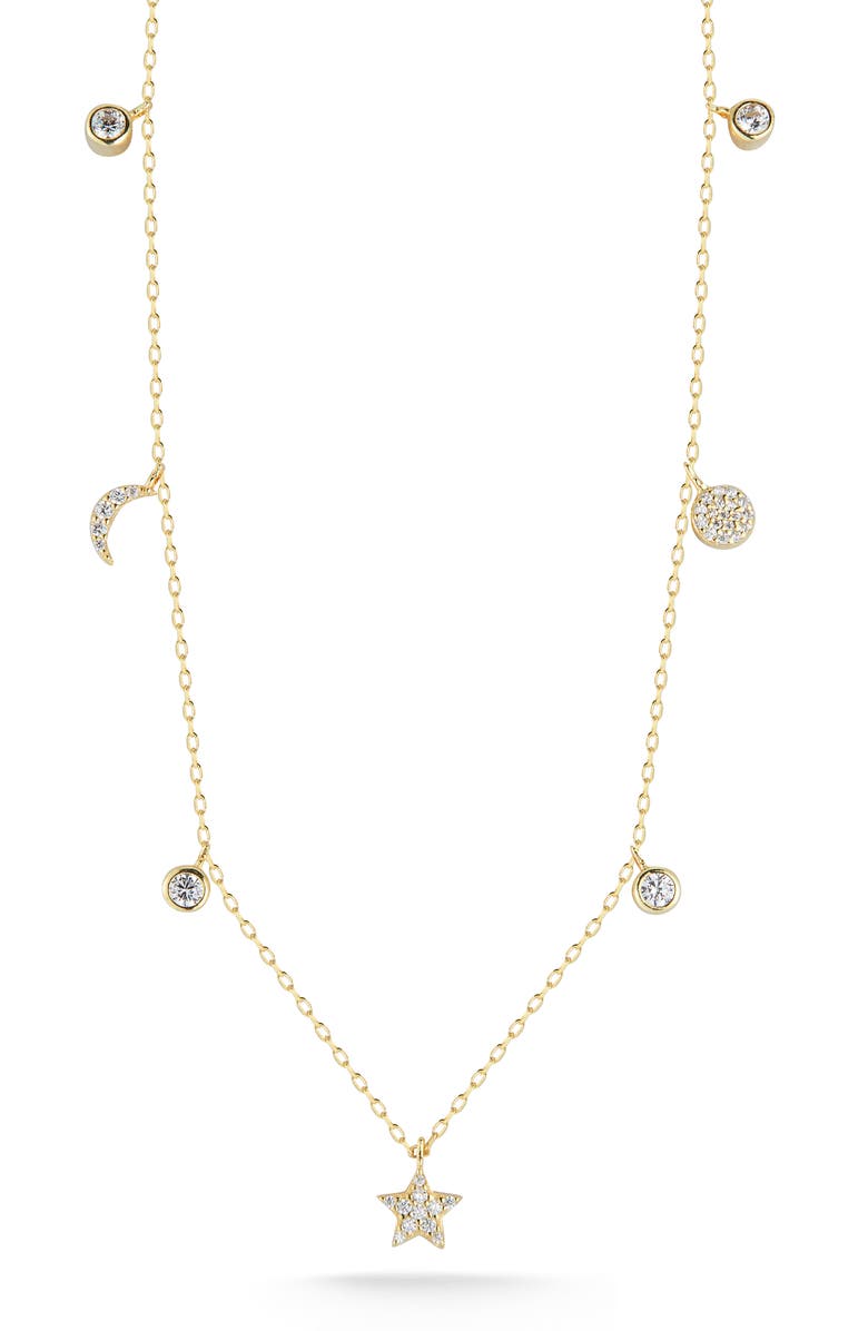 GLAZE JEWELRY Sterling Silver Celestial Station Necklace, Main, color, Gold