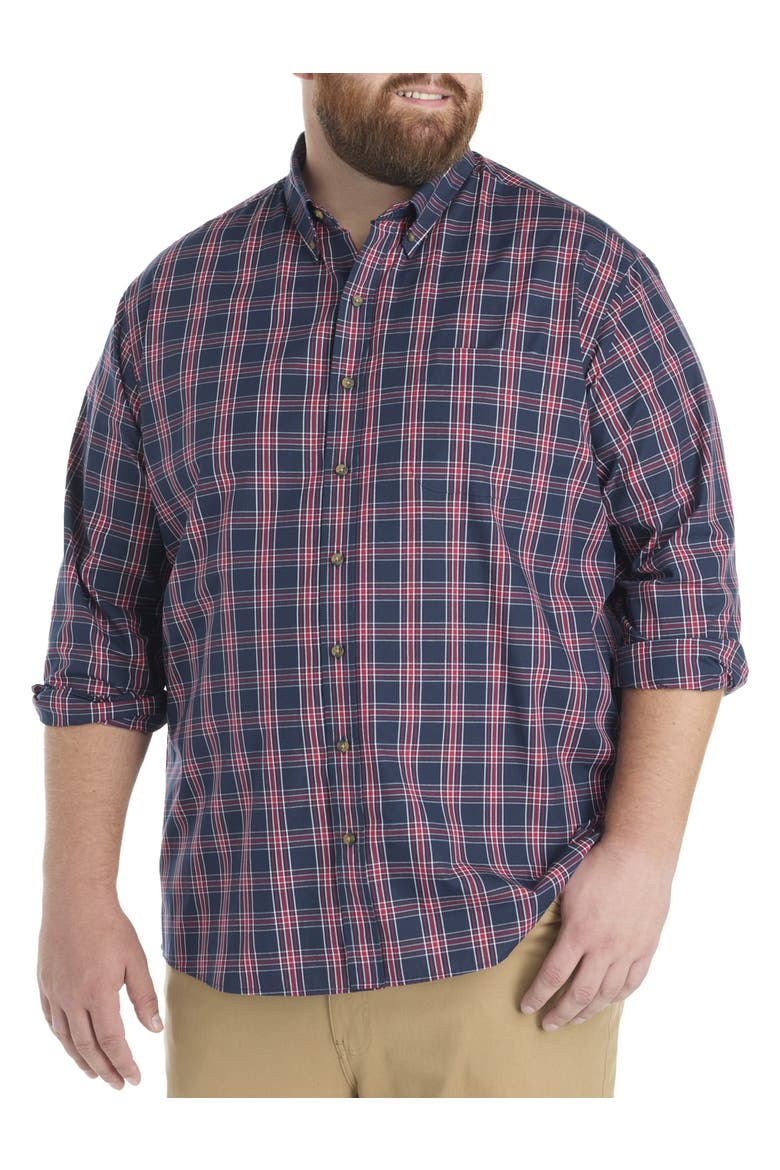 Big & Tall Easy-Care Plaid Sport Shirt, Main, color, NAVY RED