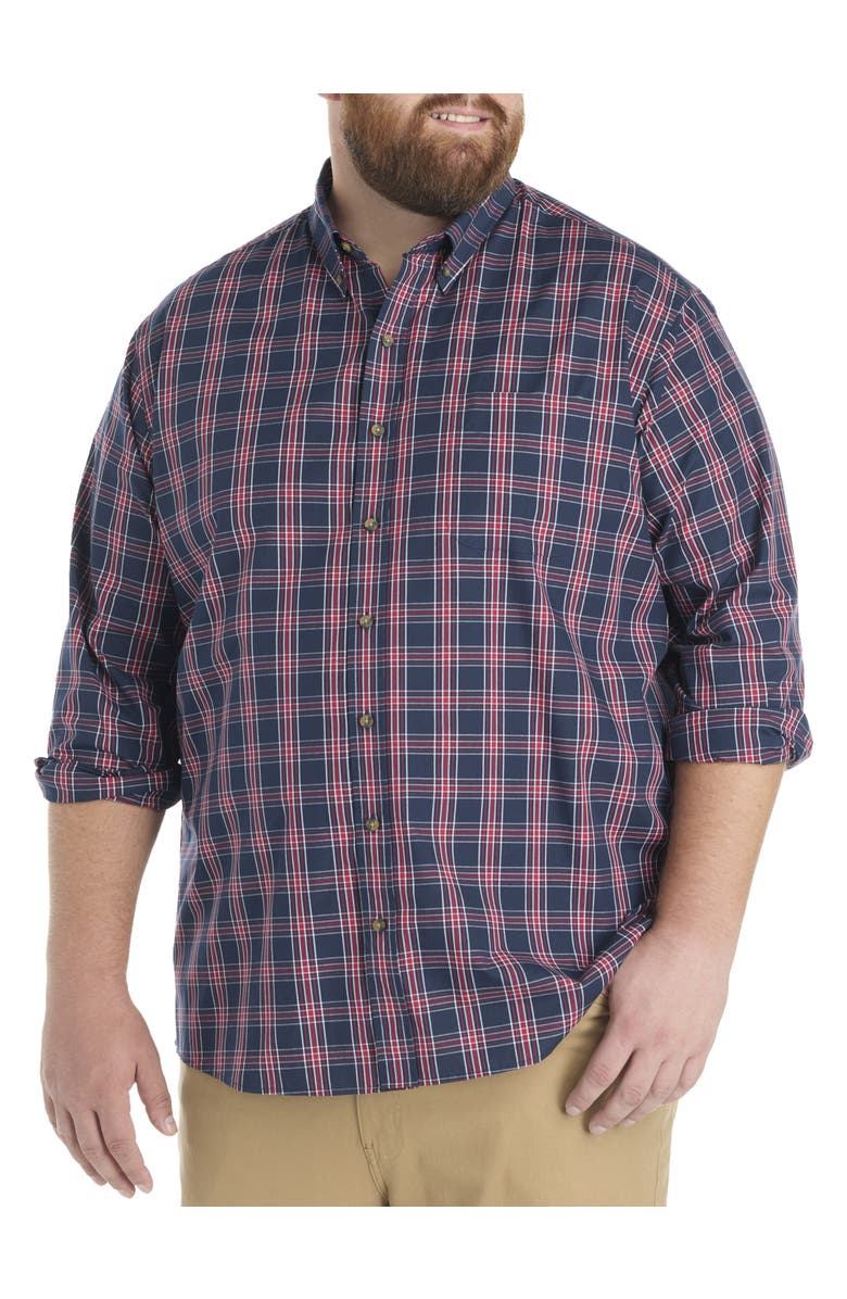Harbor Bay by DXL Big & Tall Easy-Care Plaid Sport Shirt, Main, color, Navy Red