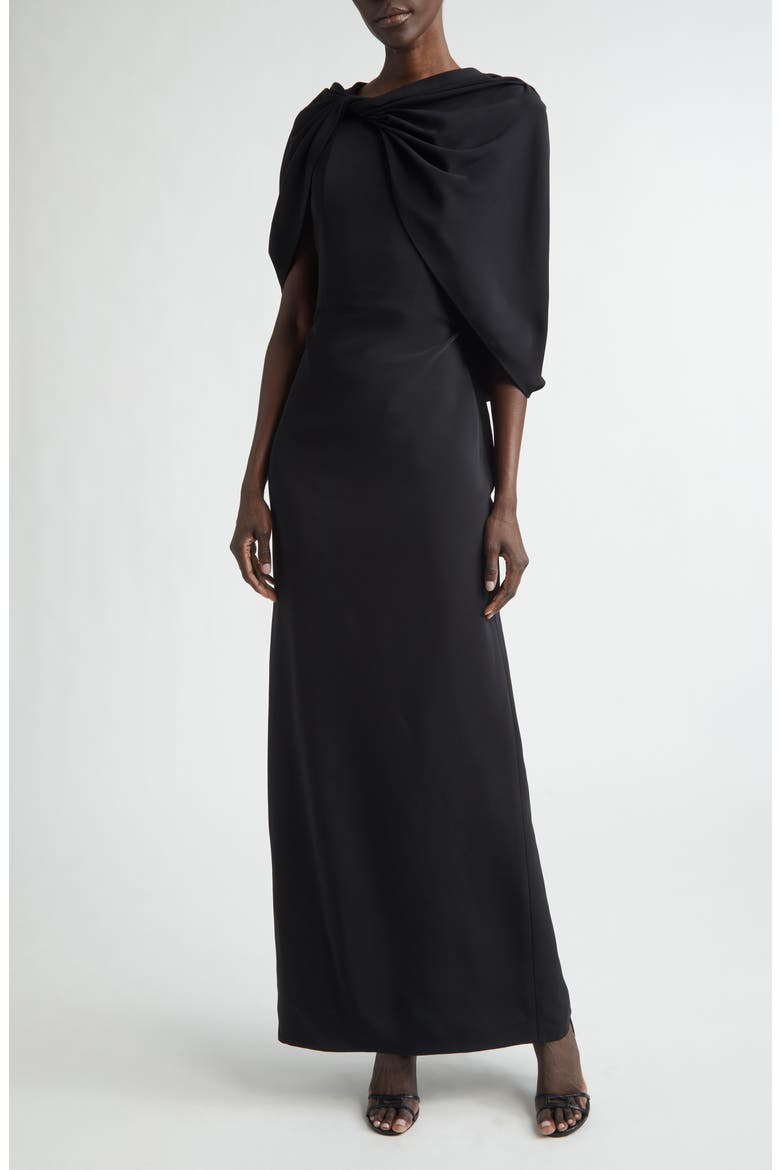Drape Sleeve Stretch Cady Column Gown, Main, color, BLACK