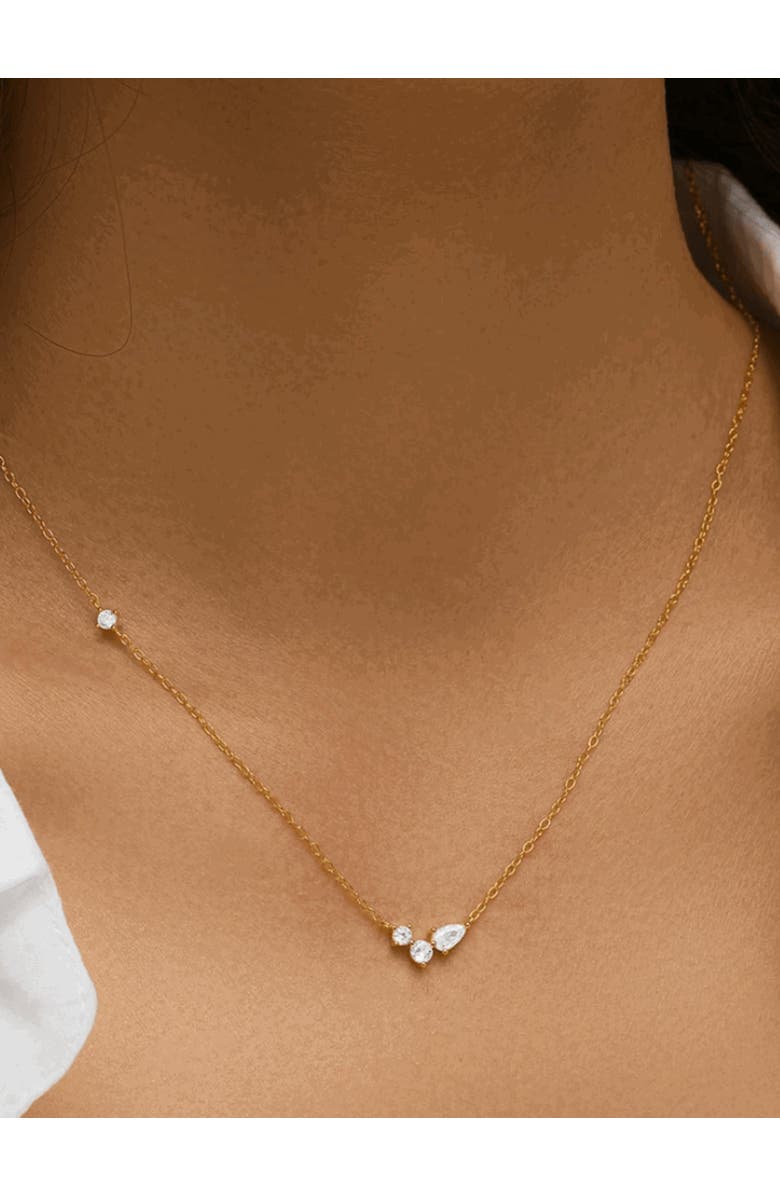 DLORIA Orlina Delicate Necklace with Three Round and One Pear Cut Cubic Zirconia Stones, Alternate, color, 