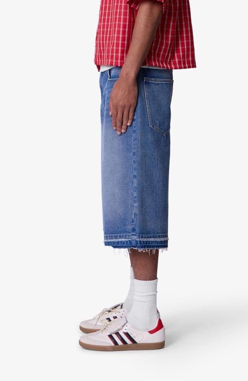 Mnml Ultra Baggy Raw Hem Denim Shorts In Blue