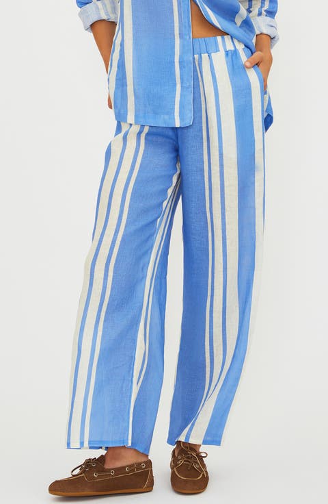 Audley Stripe Linen Cover-Up Pants
