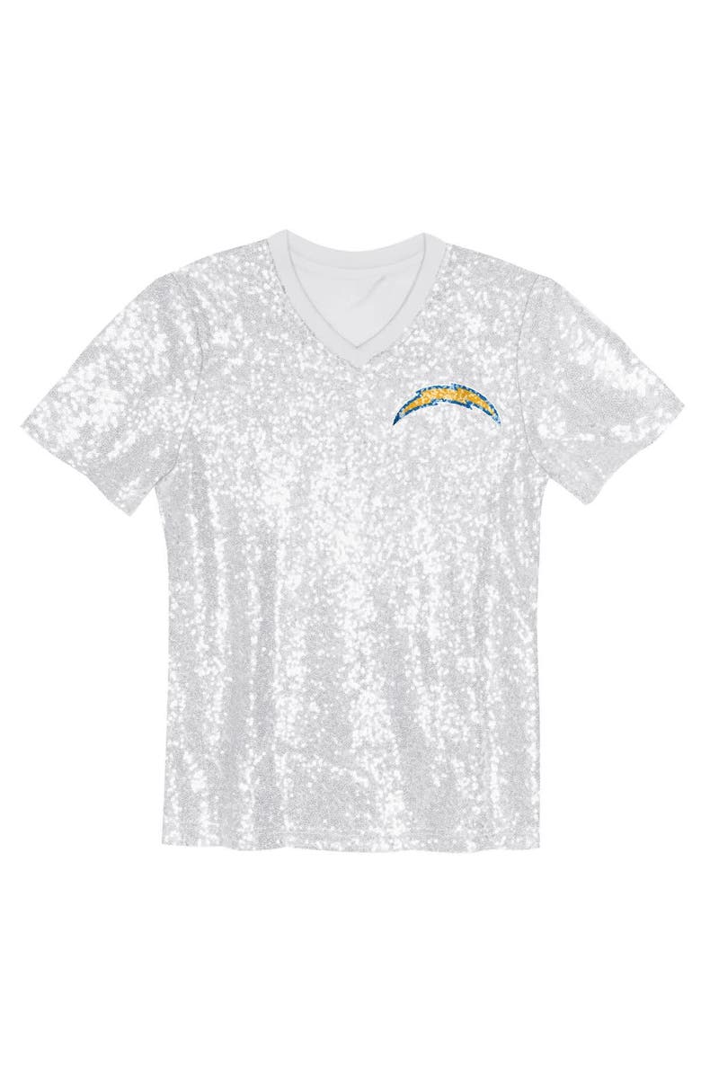 Outerstuff Girls Youth Justin Herbert Powder Blue Los Angeles Chargers Sequin V-Neck Fashion Jersey, Alternate, color, White