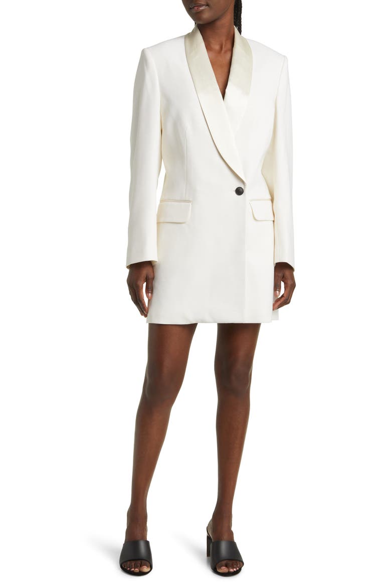 Femi Long Sleeve Virgin Wool Blend Tuxedo Dress, Main, color, WHITE