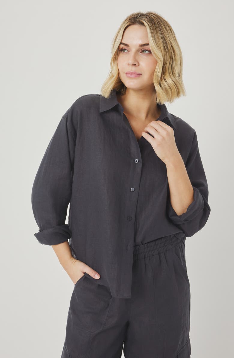 Splendid Stella Linen Button-Up Shirt, Alternate, color, Lead Grey