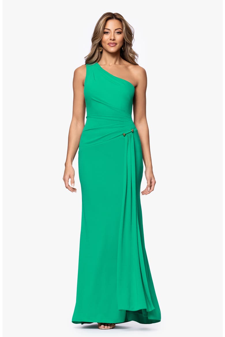 Caroline Matte Jersey One-Shoulder Gown, Alternate, color, EMERALD