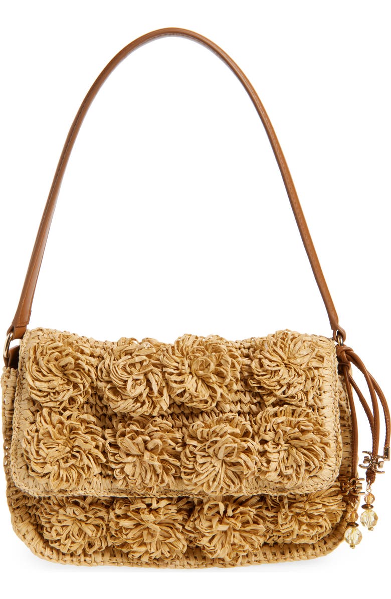 Sam Edelman Small Phoebe Raffia Shoulder Bag, Main, color, Beige
