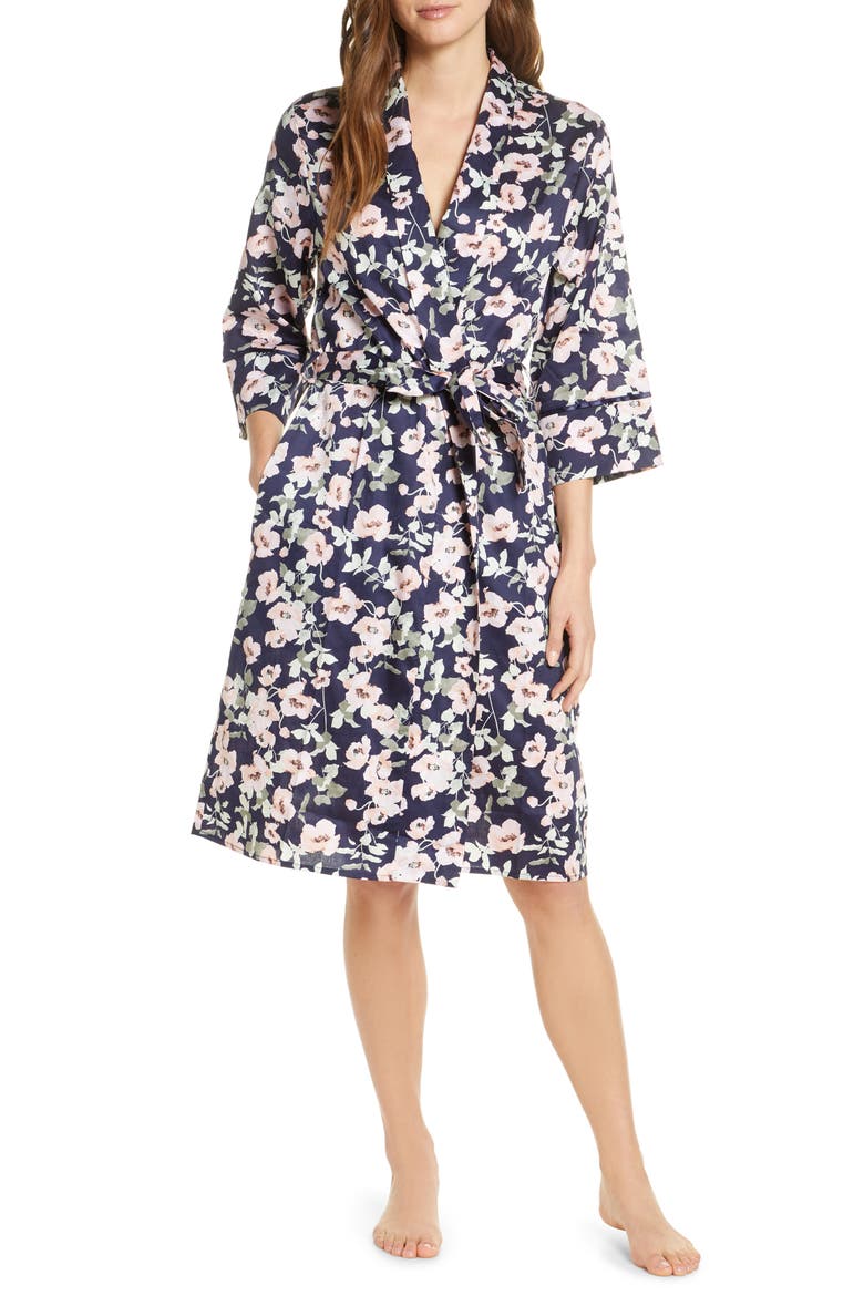 Poppies Cotton Robe, Main, color, NAVY