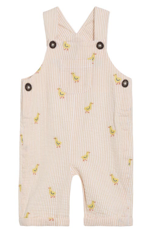 Jojo Maman Bébé Jojo Maman Bebe Cotton Bodysuit & Chick Embroidered Seersucker Overalls Set In Yellow