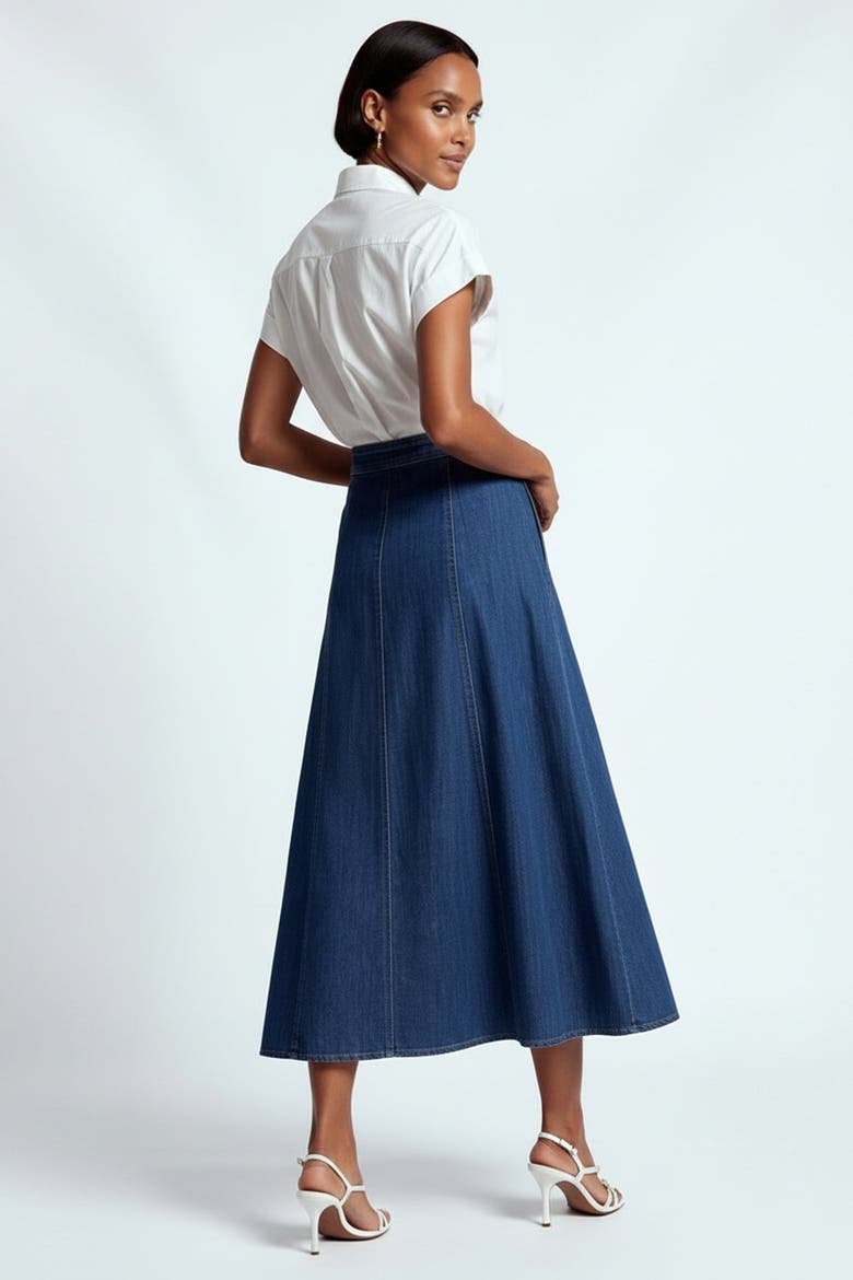 Aliana Denim Midi Skirt, Alternate, color, INDIGO