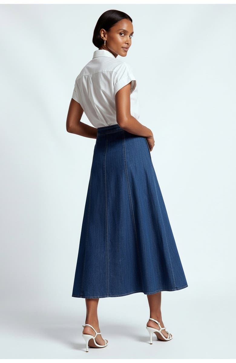 Exquise Aliana Denim Midi Skirt, Alternate, color, Indigo