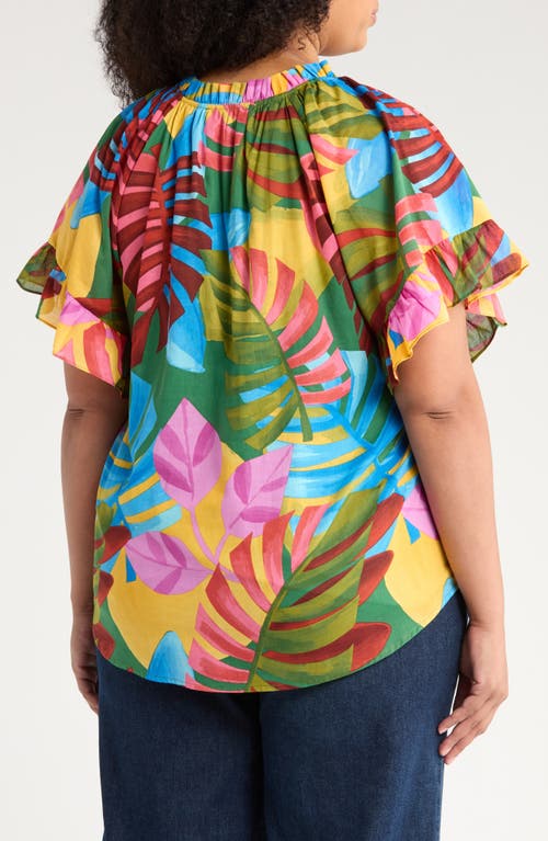 Sugarlips Novi Tropical Print Cotton Top In Green