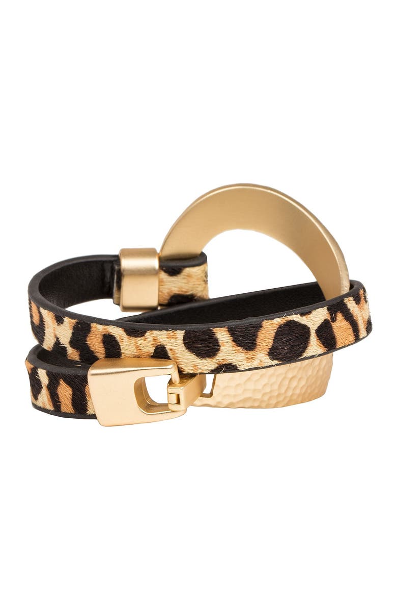 SAACHI Wild Loop Hammer Textured Metal & Leather Wrap Bracelet, Alternate, color, 