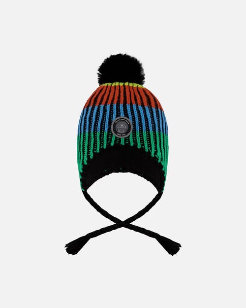 Deux Par Deux Lined Peruvian Knit Winter Hat With Pompom Multicolor In Blue