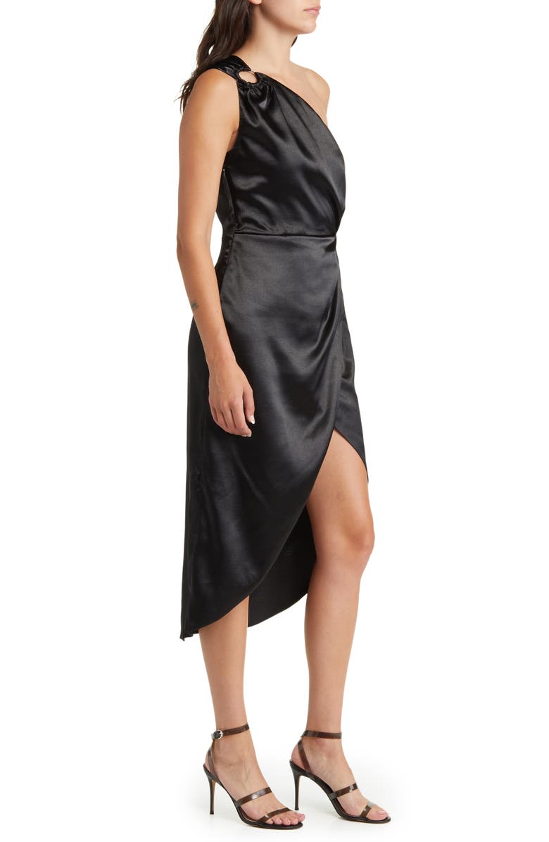 French Connection Adaline One-Shoulder Satin Dress, Alternate, color, Blackout