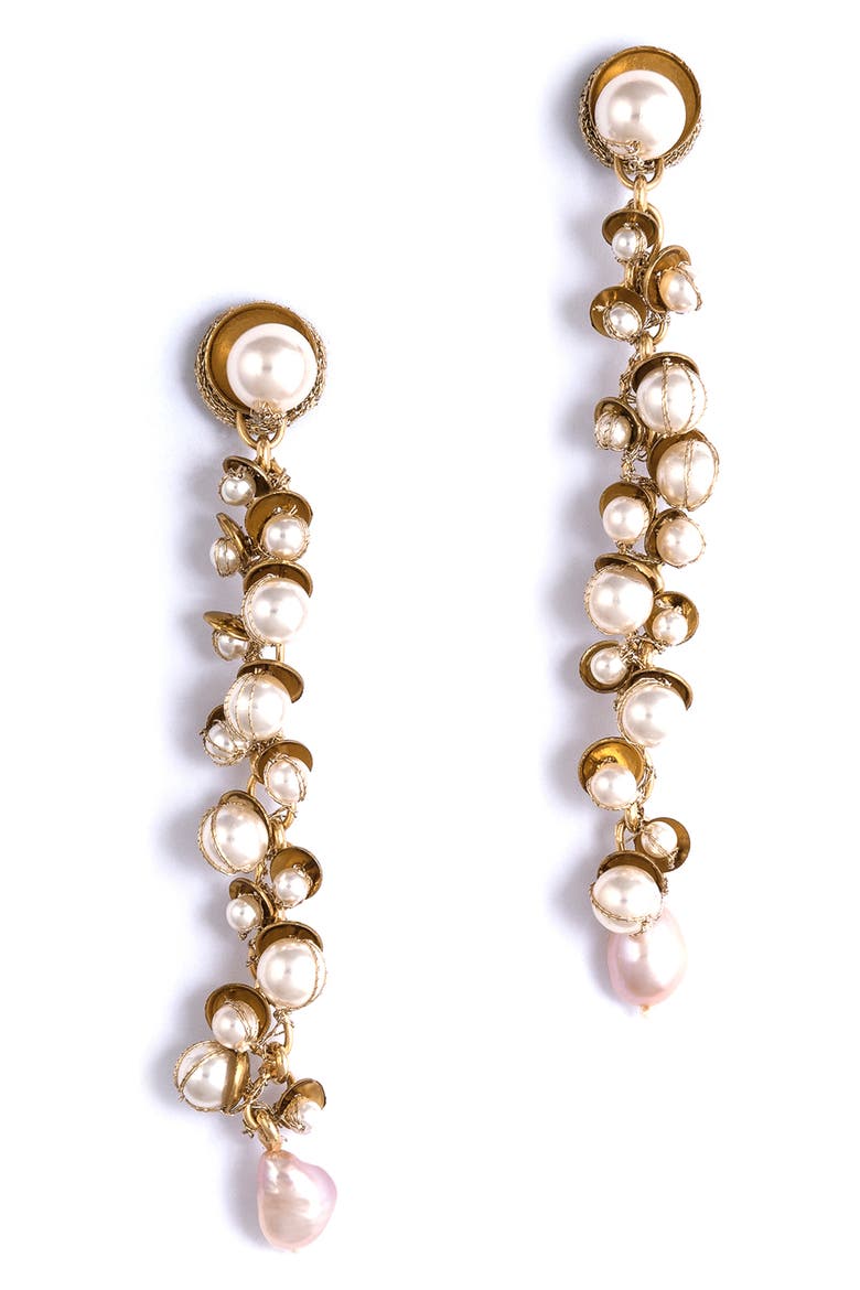 Nani Imitation Pearl Drop Earrings, Main, color, GOLD