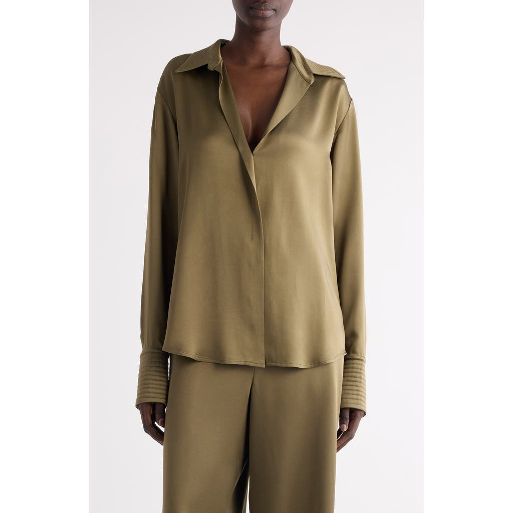 Dries Van Noten Celinta Satin Button-up Shirt In Green