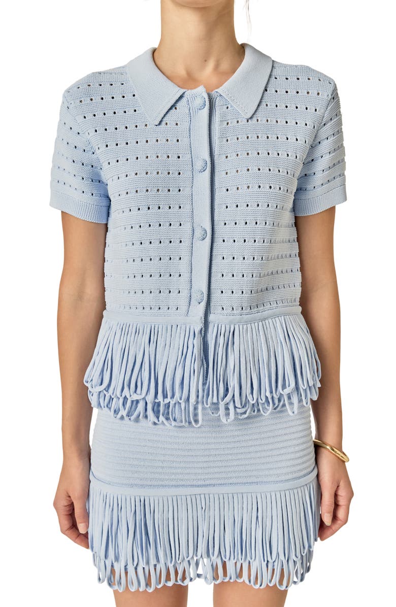 English Factory Fringe Trim Knit Shirt, Alternate, color, Powder Blue