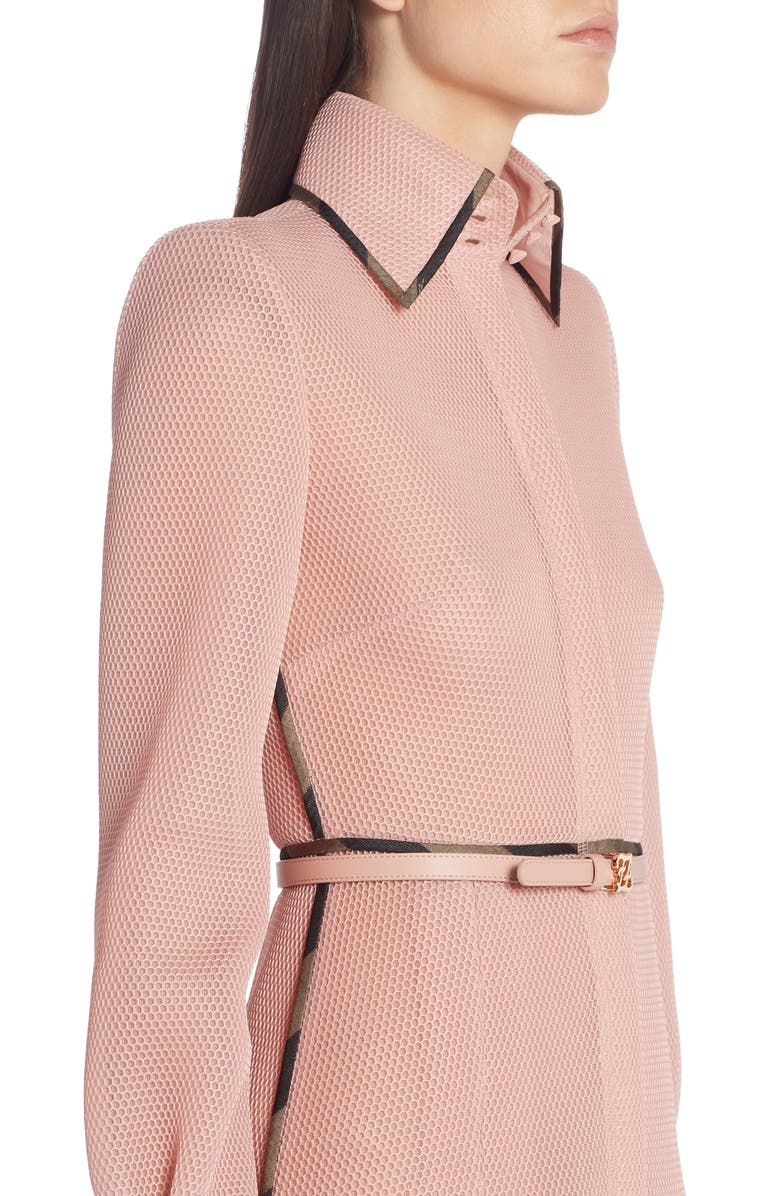 Fendi Pleated Long Sleeve Mesh Midi Shirtdress, Alternate, color,