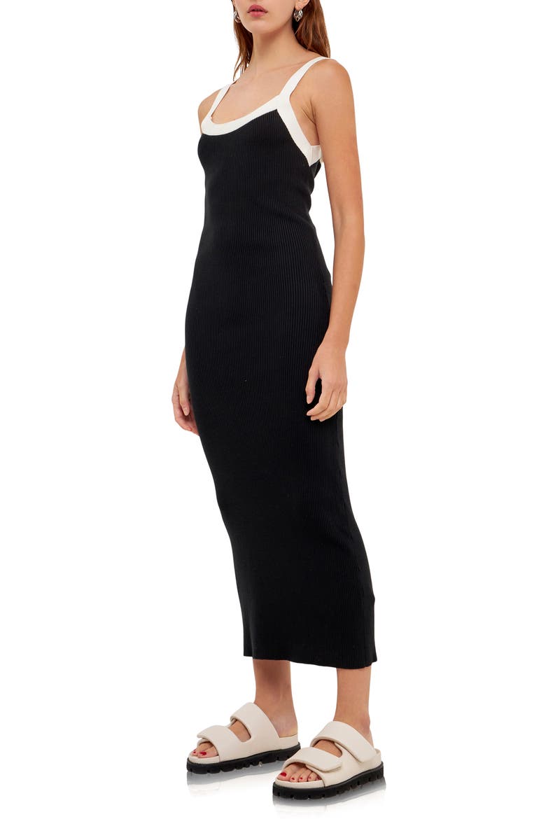 Square Neck Sleeveless Ribbed Midi Dress, Alternate, color, BLACK/ WHITE