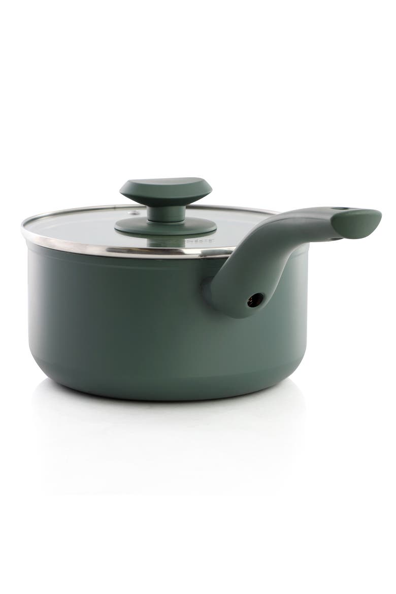 2.5 Quart Ceramic Nonstick Saucepan with Lid, Alternate, color, Green