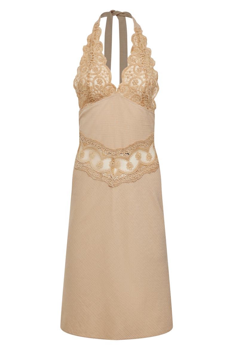 Solana Lace Inset Halter Dress, Alternate, color, BEIGE PLAID