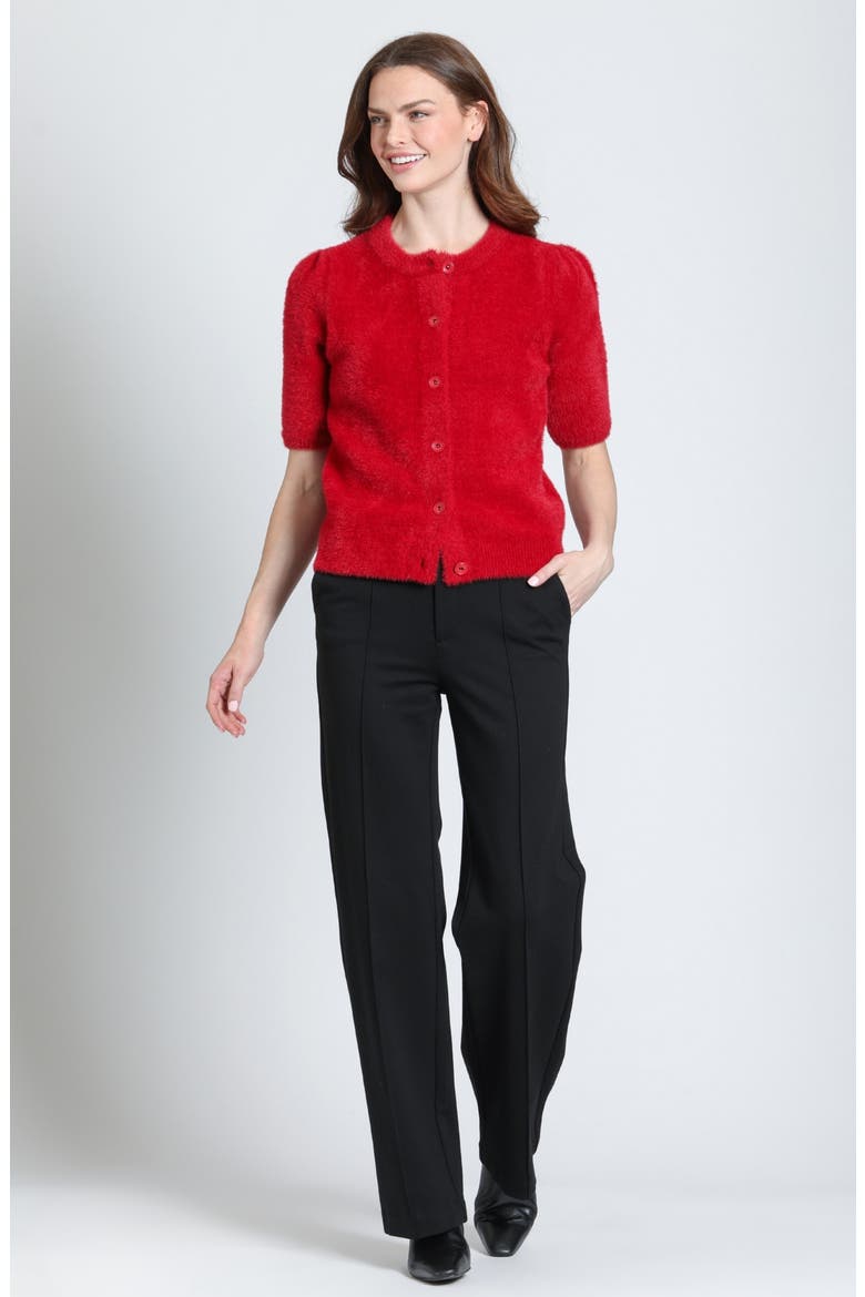 Fuzzy Puff Sleeve Cardigan, Alternate, color, RED