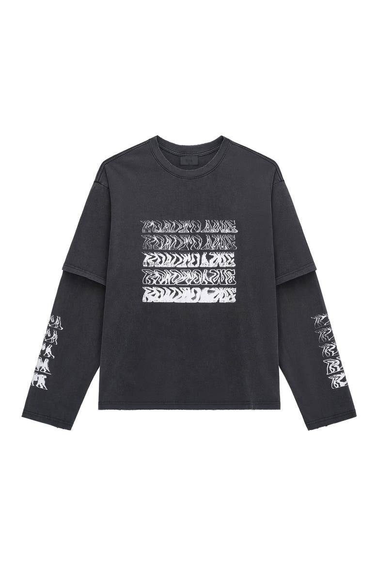 Loris Double Layer Long Sleeve Graphic T-Shirt, Main, color, BLACK SMOKY