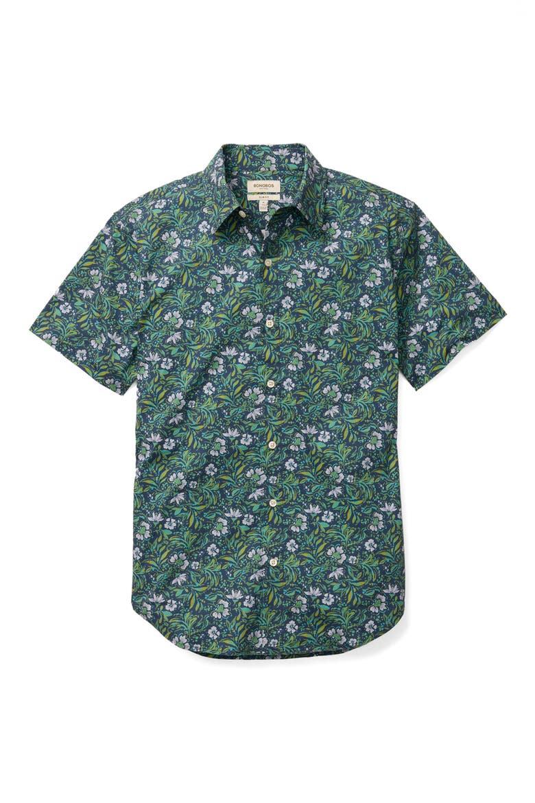 Riviera Floral Short Sleeve Stretch Cotton Poplin Button-Up Shirt, Alternate, color, MOK FLORAL C26