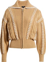 Rails Lune Whipstitch Detail Cotton Blend Bomber Sweater