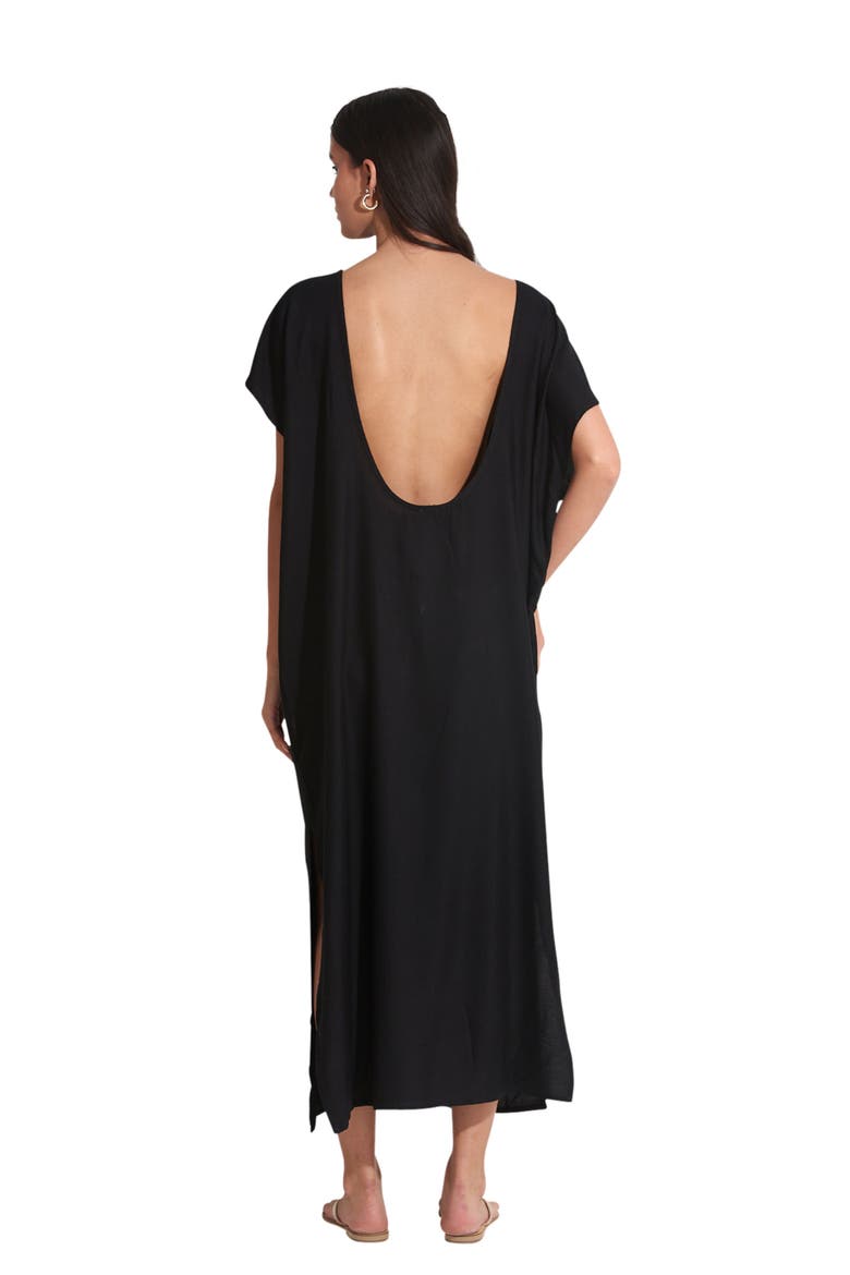 TALYA OPEN BACK SWIM COVER UP KAFTAN, Alternate, color, Black