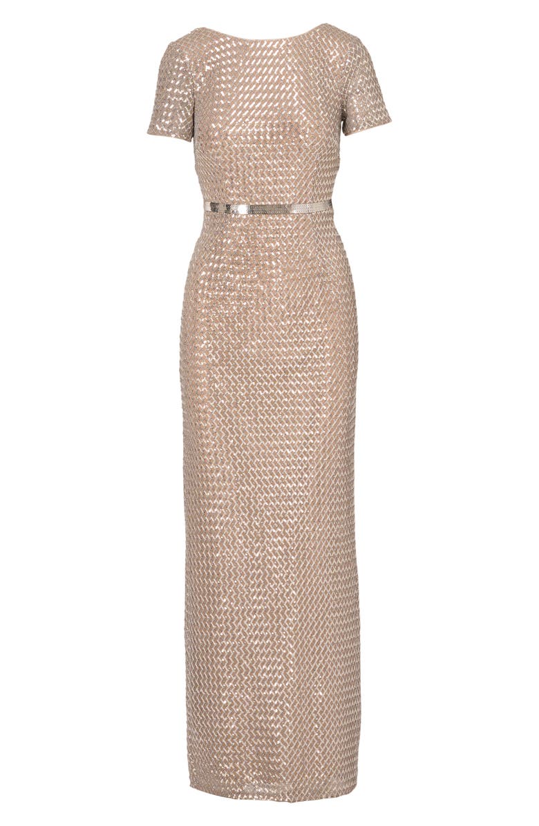 Adrianna Papell Belted Sequin Column Gown, Alternate, color,