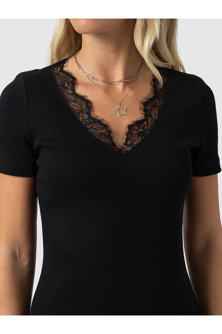 Andie V-Neck Dress, Alternate, color, Black Lace