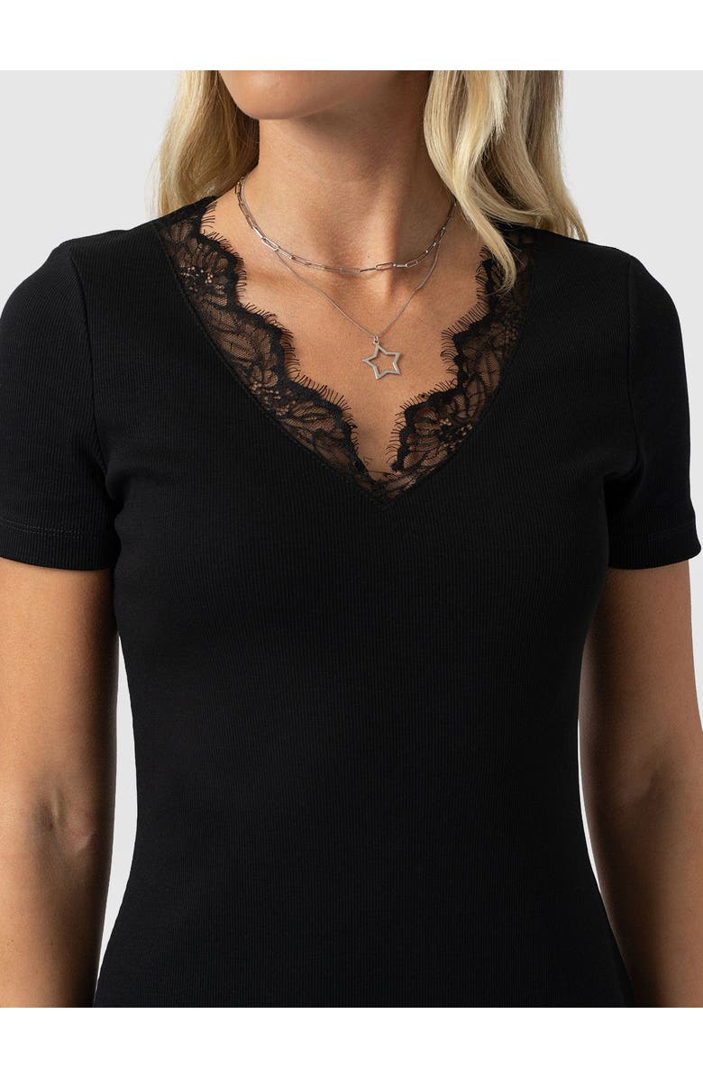 Saint + Sofia Andie V-Neck Dress, Alternate, color, Black Lace