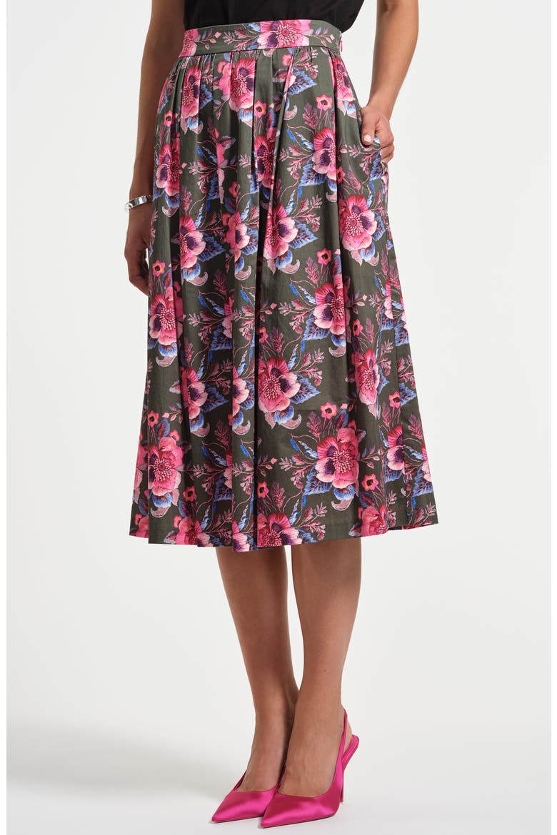 Stretch Cotton Sateen Midi Skirt, Main, color, TROMPE LOEIL FLORAL