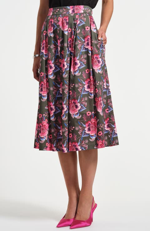 Stretch Cotton Sateen Midi Skirt