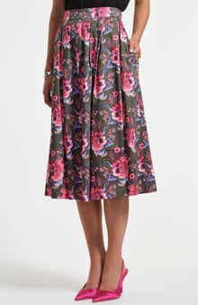Isaac Mizrahi New York Stretch Cotton Sateen Midi Skirt