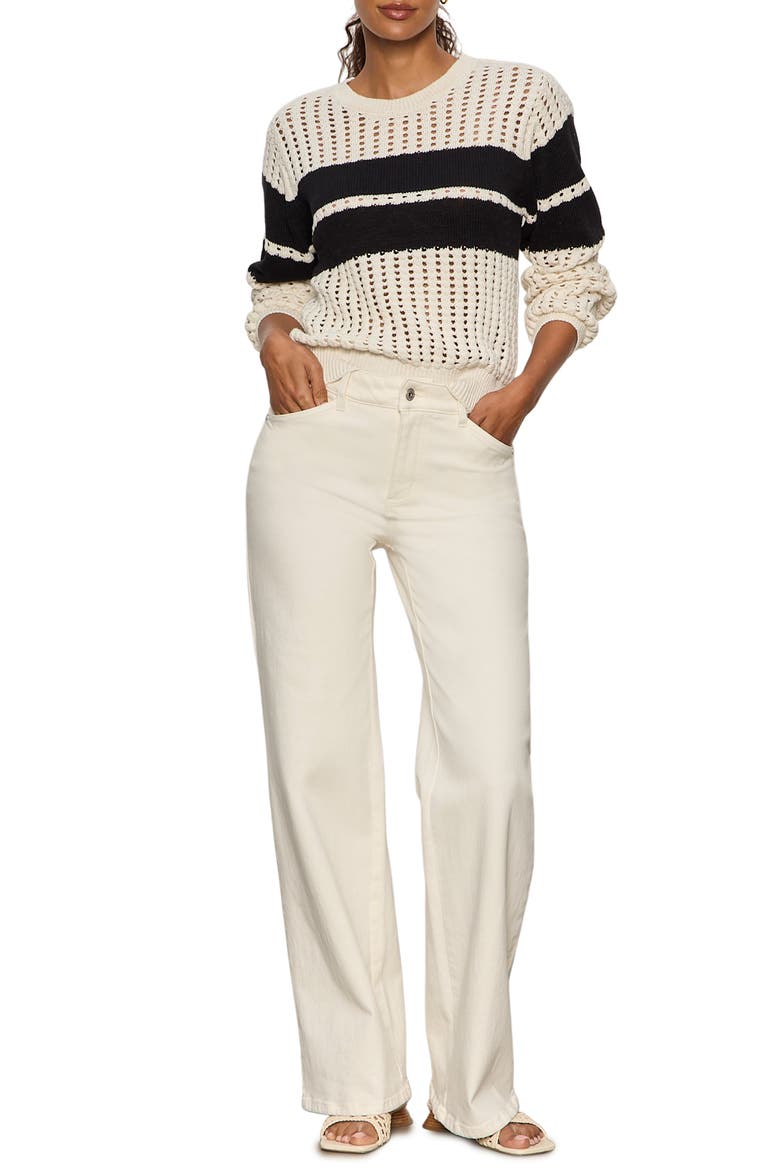 Open Stitch Cotton Sweater, Alternate, color, COLLAGEN WHITE/ BLACK