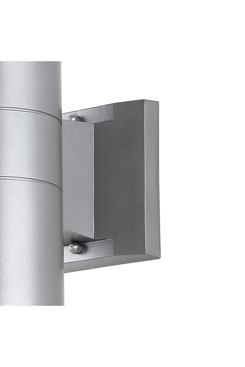 Duo 2-Light Modern Midcentury Cylinder Outdoor Metal/Glass Integrated LED Sconce with Uplight, Alternate, color, Silver
