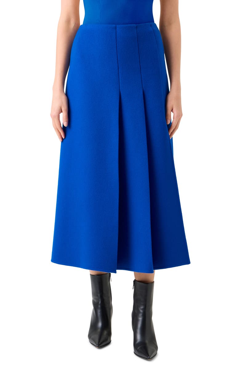 Akris Pleated Virgin Wool Flannel Midi Skirt, Main, color, Royal Blue