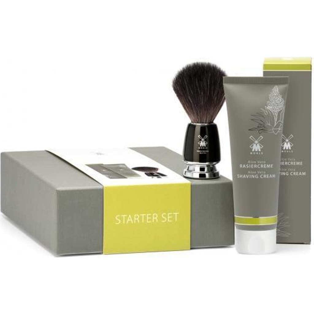 Mühle Starter Set Aloe Vera Shaving Cream & Rytmo Black Fiber Shaving Brush In Black