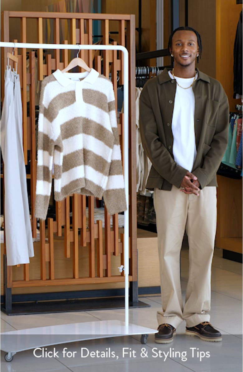 Oversize Stripe Bouclé Polo Sweater, sales video thumbnail