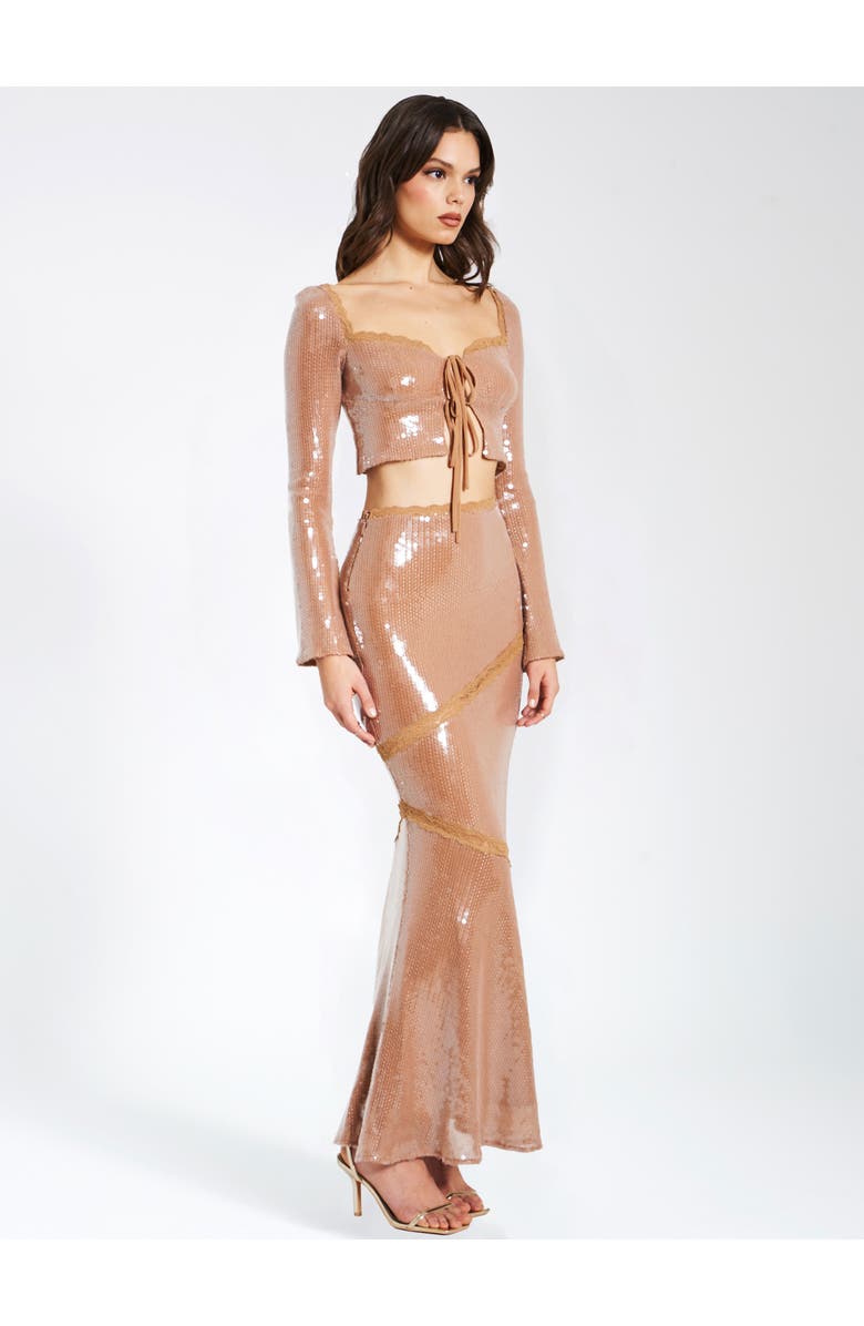 Miss Circle Ollie Sequin Lace Up Top With Lace Trim, Alternate, color, Nude