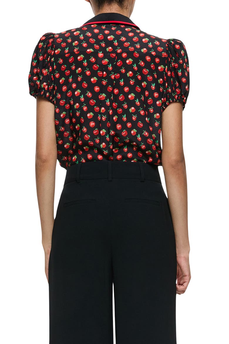 Willa Embroidered Puff Sleeve Silk Top, Alternate, color, PINK LADY APPLE