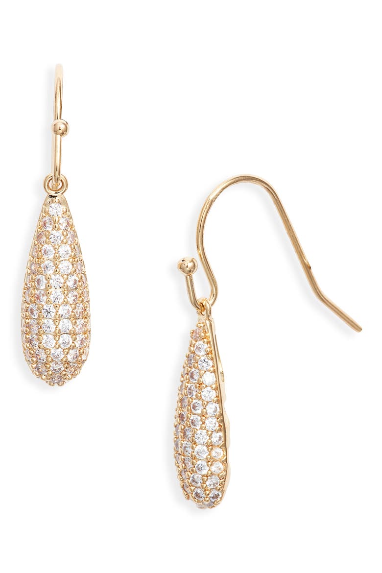 Cubic Zirconia Pavé Drop Earrings, Main, color, CLEAR- GOLD